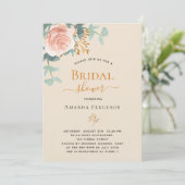 Invitation Fête des mariées luxueuse rose d'or fleuri (Debout devant)