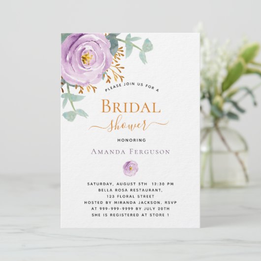 Invitation Fête des mariées luxueuse violette fleurie violett (Debout devant)