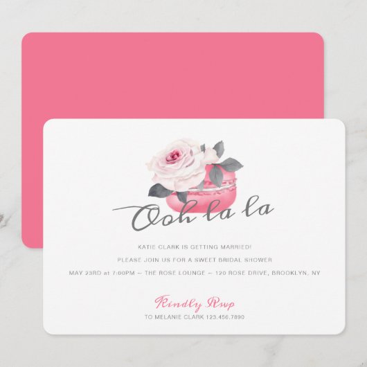 Invitation Fête des mariées Macaron rose aquarelle (Devant / Derrière)