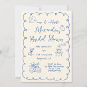 Invitation Fête des mariées Main dessinée crème bleue Whimsic (Devant)