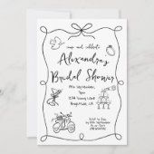 Invitation Fête des mariées main tiré noir blanc Whimsical (Devant)