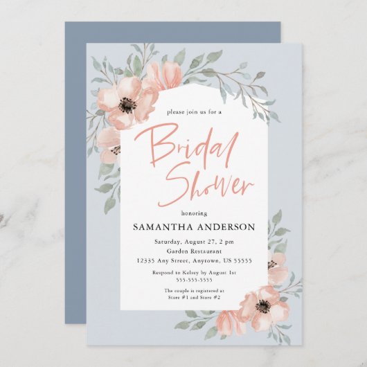 Invitation Fête des mariées manuscrite bleu foncé (Devant / Derrière)