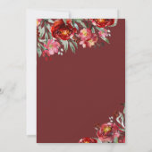 Invitation Fête des mariées manuscrite Bourgogne Fleurs rouge (Dos)