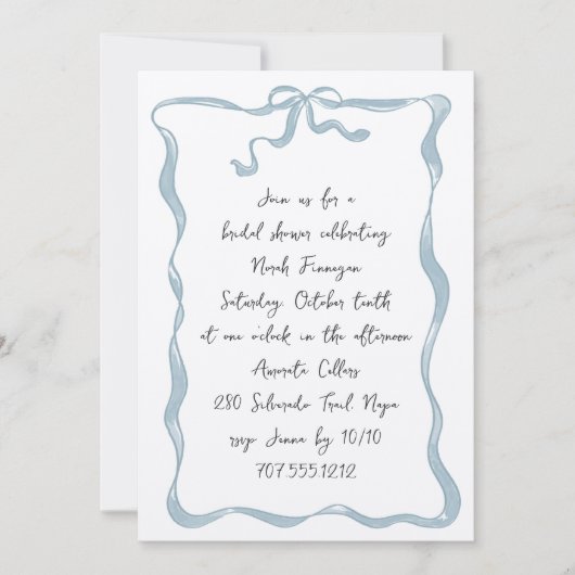 Invitation Fête des mariées manuscrite romantique Bow (Devant)