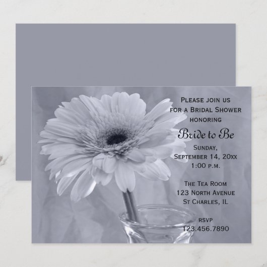 Invitation Fête des mariées marguerite bleu pâle (Devant / Derrière)