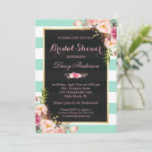 Invitation Fête des mariées mariage à la menthe Florale Grand (Debout devant)