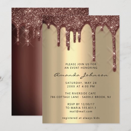 Invitation Fête des mariées Mariage Anniversaire Gold Brown D (Devant / Derrière)