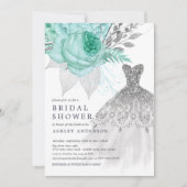 Invitation Fête des mariées Mariage Aqua & Silver Floral (Devant)