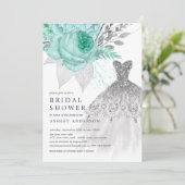 Invitation Fête des mariées Mariage Aqua & Silver Floral (Debout devant)