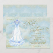 Invitation Fête des mariées Mariage bleu aquarelle (Devant / Derrière)