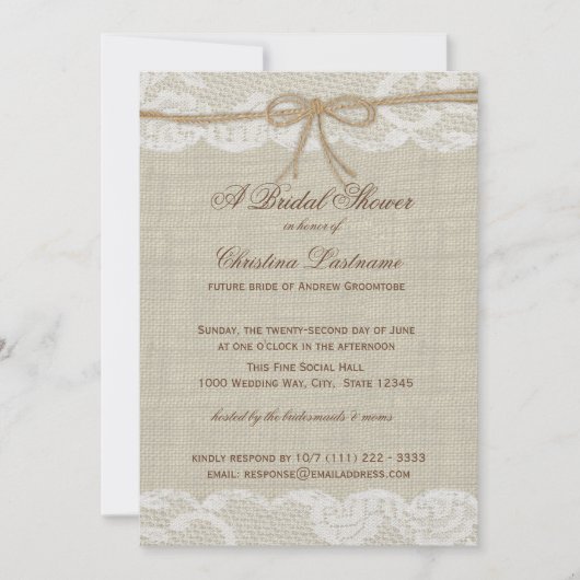 Invitation Fête des mariées mariage campagnard (Devant)