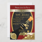 Invitation Fête des mariées mariage | Champagne rouge or chic (Devant)