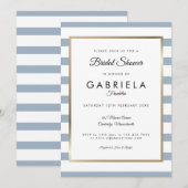 Invitation Fête des mariées Mariage classique Dusty Blue Stri (Devant / Derrière)