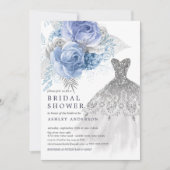 Invitation Fête des mariées Mariage couleur bleu et argent (Devant)