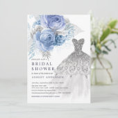 Invitation Fête des mariées Mariage couleur bleu et argent (Debout devant)