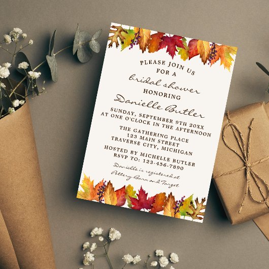 Invitation Fête des mariées Mariage de automne de feuilles d'