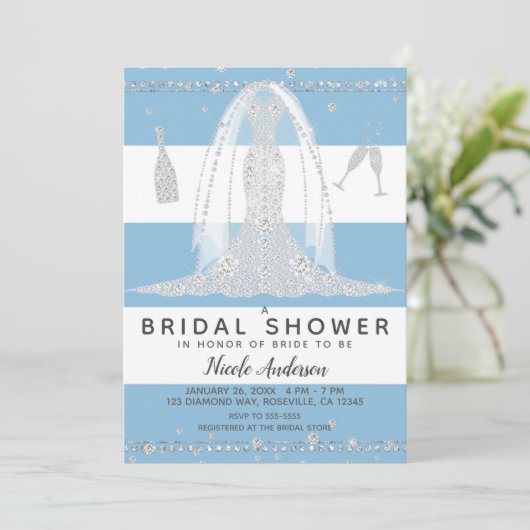 Invitation Fête des mariées Mariage de robe bleu marine (Debout devant)