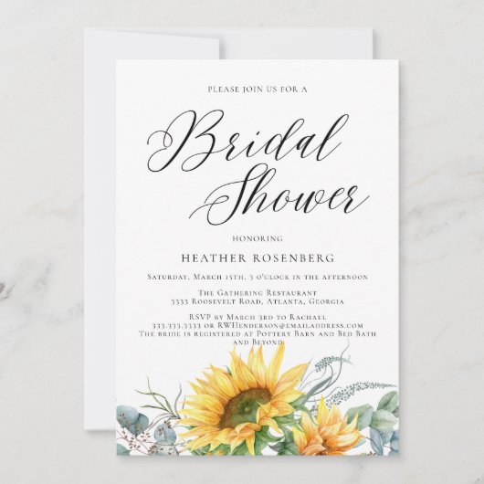 Invitation Fête des mariées Mariage de script de tournesol d' (Devant)