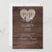 Invitation Fête des mariées Mariage en bois de coeur gravé (Devant)