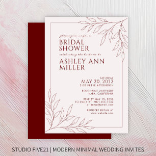 Invitation Fête des mariées Mariage en ligne de feuillage rou