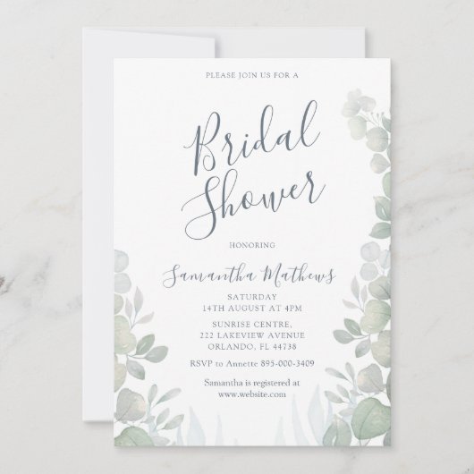 Invitation Fête des mariées Mariage Eucalyptus Watercolor (Devant)