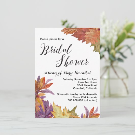 Invitation Fête des mariées Mariage Feuille d'aquarelle d'aut (Debout devant)