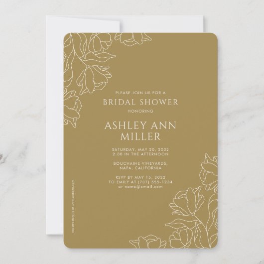 Invitation Fête des mariées Mariage Floral Or moderne (Devant)