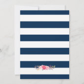 Invitation Fête des mariées mariage Floral Silver Navy rayure (Dos)