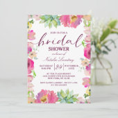 Invitation Fête des mariées Mariage florale rose chic en fleu (Debout devant)