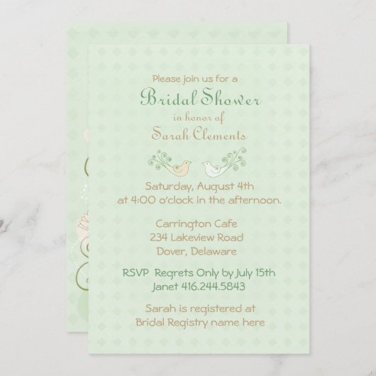 Invitation Fête des mariées Mariage Lovebirds (Devant / Derrière)