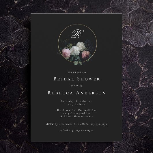 Invitation Fête des mariées Mariage Monogram Dark Moody