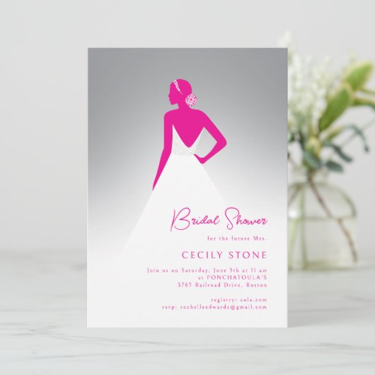 Invitation Fête des mariées Mariage robe de couture gris et r (Debout devant)