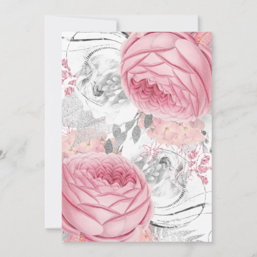 Invitation Fête des mariées Mariage rose et argent (Dos)