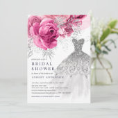 Invitation Fête des mariées Mariage rose et argent (Debout devant)