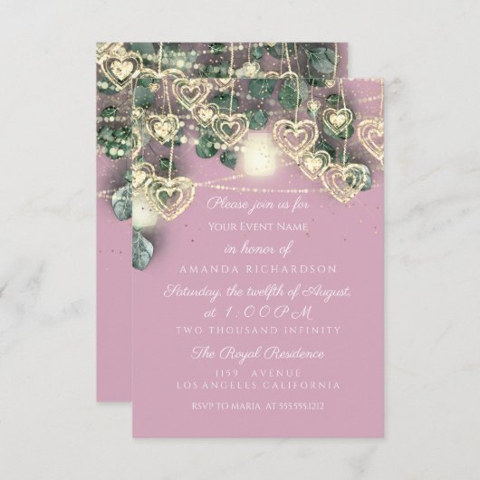 Invitation Fête des mariées mariage Rustique Rose Sweet 16e (Devant / Derrière)