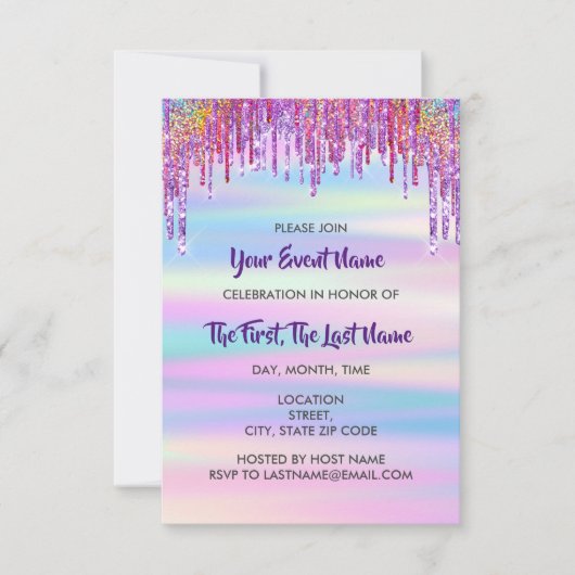 Invitation Fête des mariées Mariage Sweet 16ème Holographe (Devant)