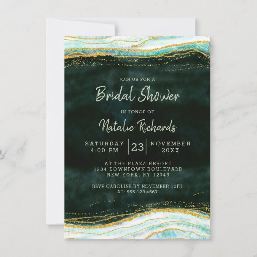 Invitation Fête des mariées Mariage turquoise Green & Gold Ag (Devant)