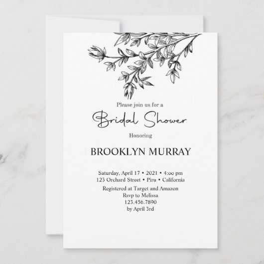 Invitation Fête des mariées, Mariée moderne, Noir et blanc (Devant)