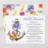 Invitation Fête des mariées marine Ancre bleue Floral (Devant / Derrière)