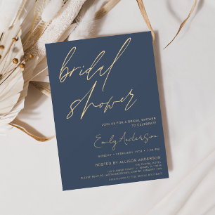 Invitation Fête des mariées Marine Bleu Script Minimaliste