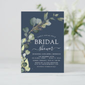 Invitation Fête des mariées Marine Bleu Vert Eucalyptus (Debout devant)