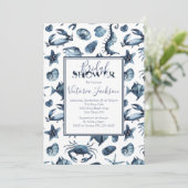 Invitation Fête des mariées marine bleue et blanche (Debout devant)