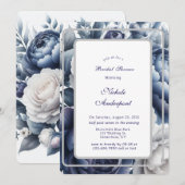 Invitation Fête des mariées Marine Blue Peonés & White Roses (Devant / Derrière)
