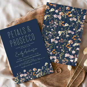 Invitation Fête des mariées Marine Blue Petals & Prosecco