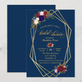 Invitation Fête des mariées Marine Bourgogne Gold Frame GoldM (Devant / Derrière)