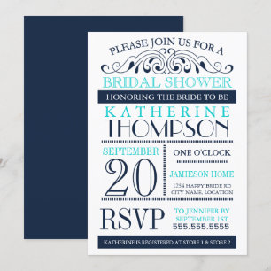 Invitation Fête des mariées marine moderne Blue and Aqua