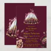 Invitation Fête des mariées Marsala Red et Gold Peony (Devant / Derrière)