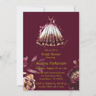 Invitation Fête des mariées Marsala Red et Gold Peony