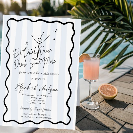 Invitation Fête des mariées Martini Bleu Martini à la main