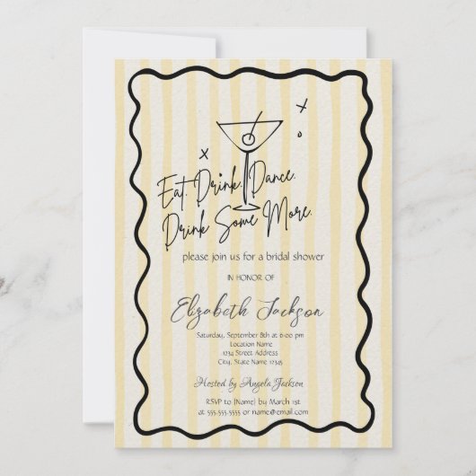 Invitation Fête des mariées Martini Jaune à la main (Devant)